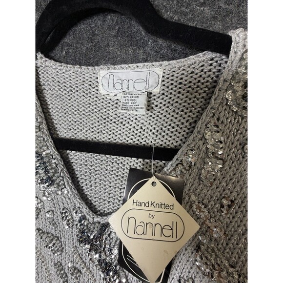 Vintage Nannell Hand Knitted Silver Sequin Dolman Sweater Top - Size M - Picture 3 of 3